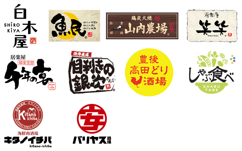 白木屋 魚民 山内農場 笑笑 千年の宴 目利きの銀次 豊後高田どり酒場 しゃぶ食べ キタノイチバ バリヤス酒場